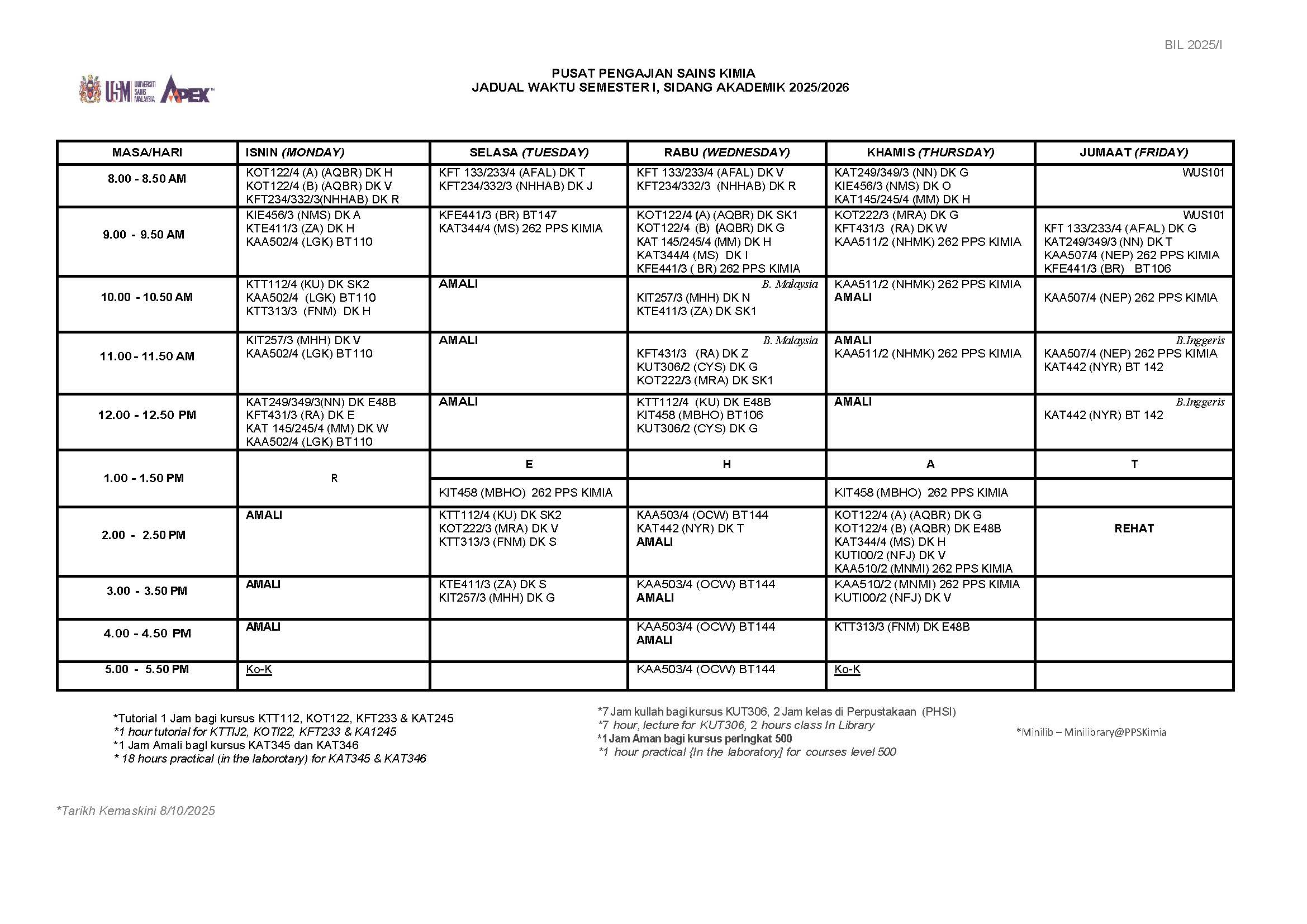 Jadual Waktu Semester I SA 2025 2026 8 Okt 2025 Page 1